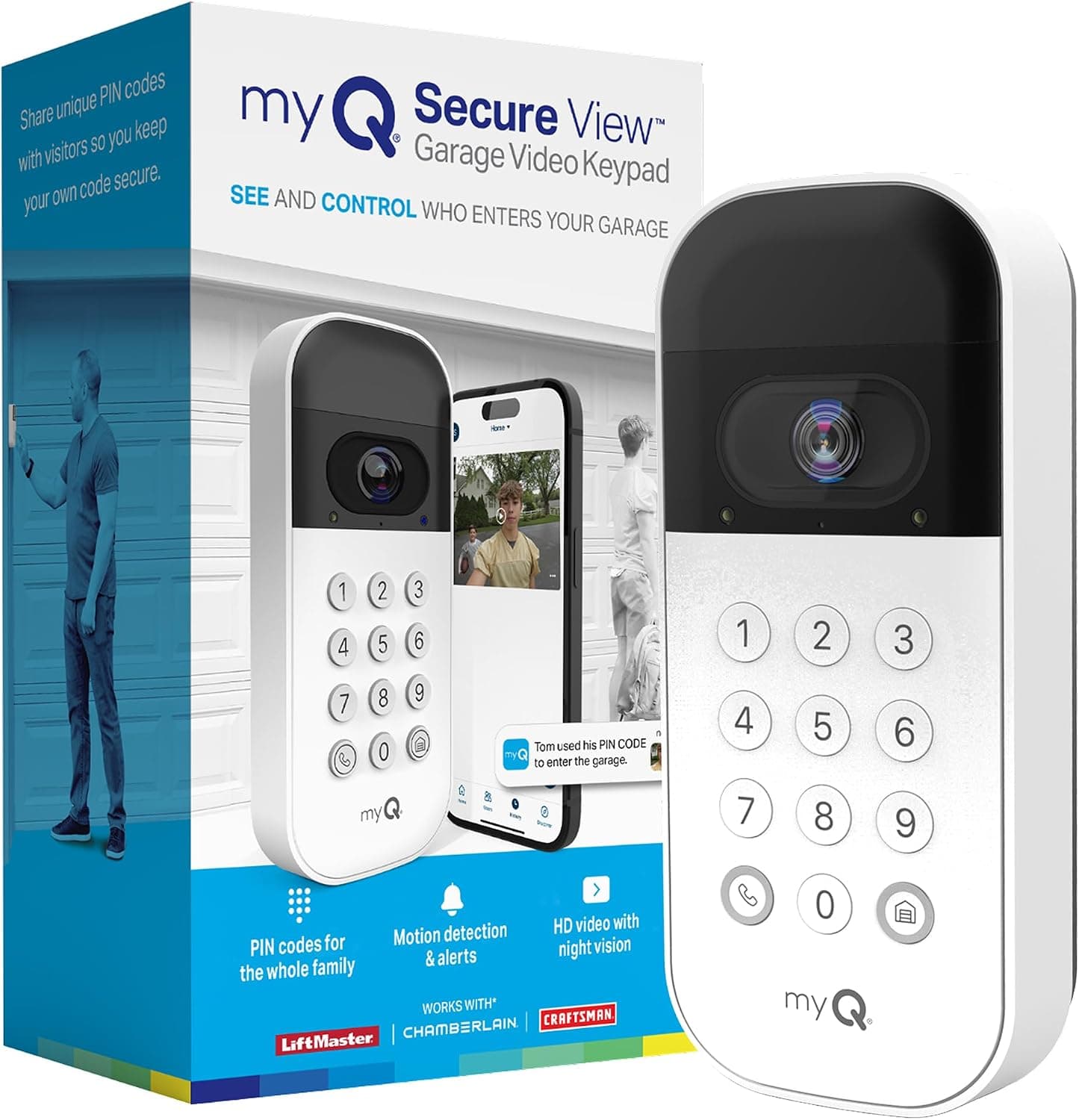 myQ Smart Garage Video Keypad, product photo from the listing
